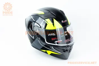 Шлем модуляр с откидным подбородком, выдвижные очки Galaxy GLX-902 (размер L) чёрно-салатовый (82426)