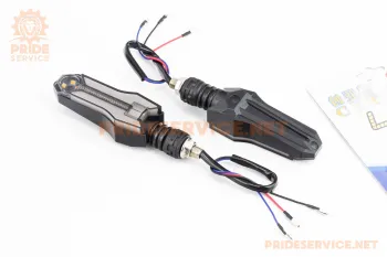 Поворотники диодные LED на гибкой ножке + габарит синий (лодочка) секвентальный к-кт 2шт (86201)