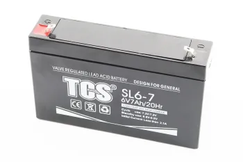 Аккумулятор 6V7Ah TCS SL6-7 кислотный (L150 x W35 x H95mm) (65278)